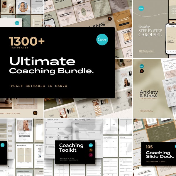 Ultimate Coaching Bundle for CANVA / Therapy Worksheet Templates / Life Coach Templates / Coaching Tools