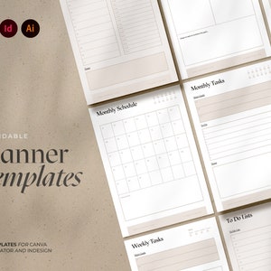 Brandable Planner Templates / Editable Canva Planners / Minimal Planners Templates For Illustrator, Canva and Indesign