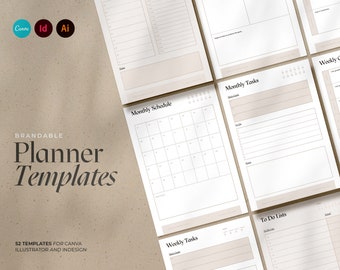 Brandable Planner Templates / Editable Canva Planners / Minimal Planners Templates For Illustrator, Canva and Indesign