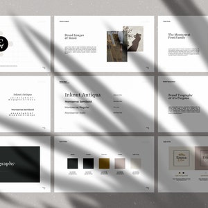 May include: A branding guide with a black and white logo featuring the letters "FW" in a circle. The guide includes information about the fonts used, the color palette, and the brand's overall aesthetic.