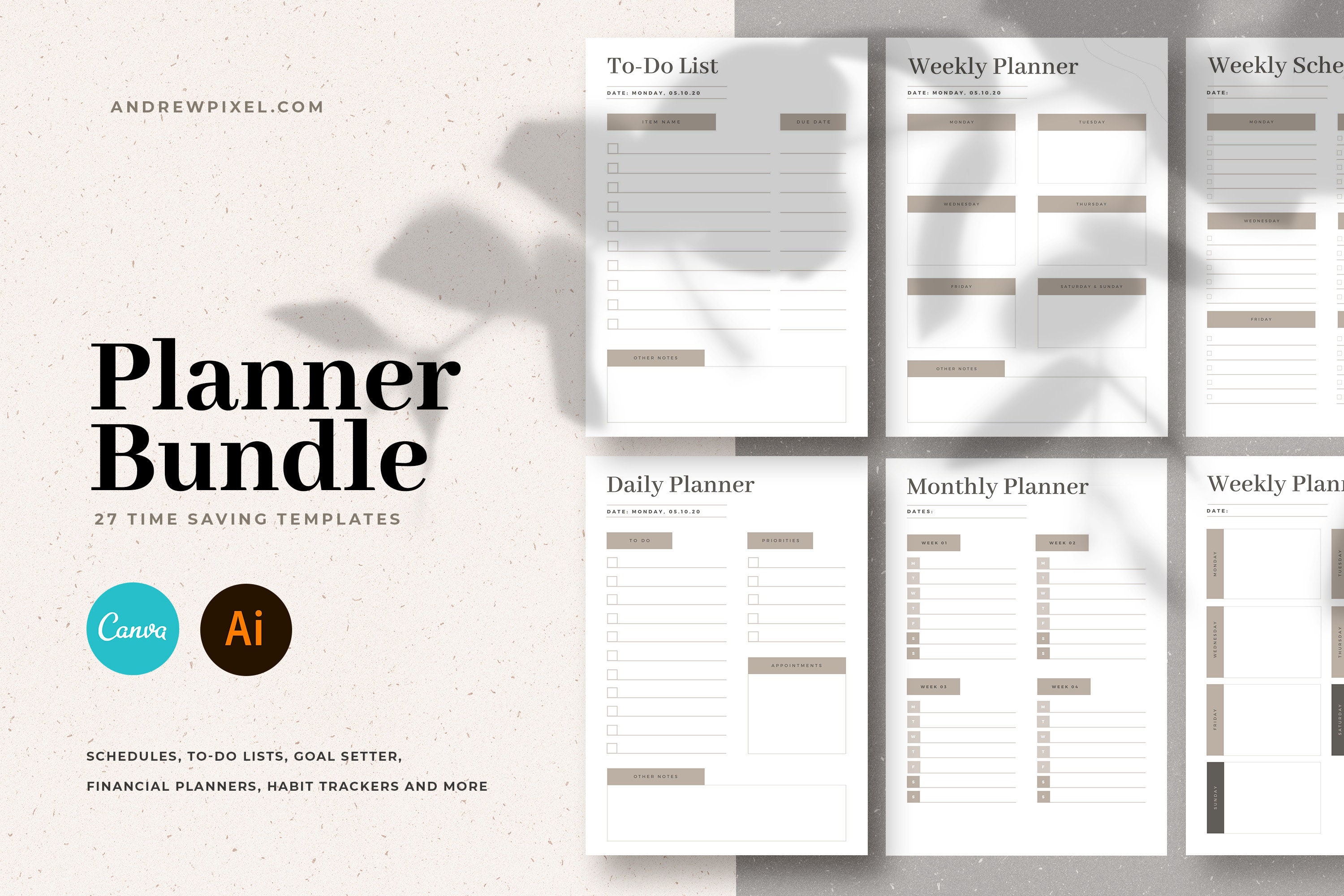 Canva planners bundle to do lists daily planner weekly etsy