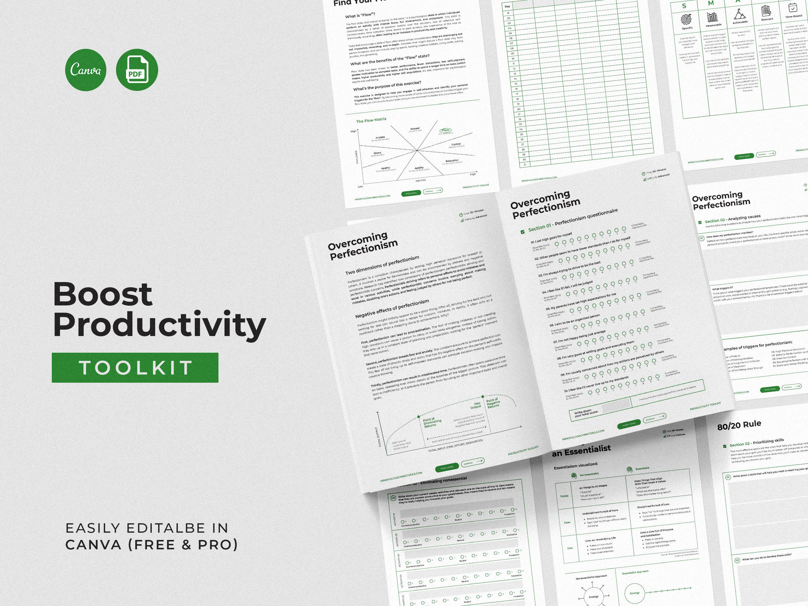 Boost Productivity Toolkit / Editable Coaching Tools and Exercises/ Interactive Coaching PDF Files / Therapy Tools