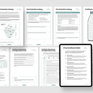 May include: A set of printable worksheets for practicing gratitude, including a gratitude jar, a gratitude scale, and a list of tiny gratitude habits. The worksheets are designed to help you focus on the positive aspects of your life.