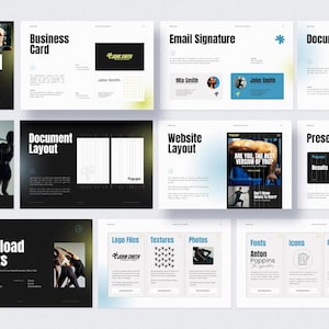 Puede incluir: Un conjunto de plantillas de dise&ntilde;o digital para materiales de negocios y marketing. Incluye dise&ntilde;os para tarjetas de visita, firmas de correo electr&oacute;nico, dise&ntilde;os de sitios web, presentaciones y carpetas de documentos. El dise&ntilde;o utiliza una combinaci&oacute;n de colores negro, blanco y azul con im&aacute;genes relacionadas con el fitness.