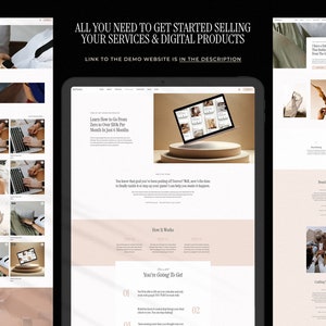 Puede incluir: Una captura de pantalla de un sitio web que muestra un fondo rosa claro con un texto blanco superpuesto. El texto dice "Todo lo que necesitas para empezar a vender tus servicios y productos digitales". El texto "Enlace al sitio web de demostraci&oacute;n est&aacute; en la descripci&oacute;n" tambi&eacute;n se muestra en texto blanco.