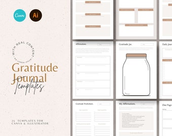 Gratitude Journal Templates for CANVA / Self Help Planners / Gratitude Planners