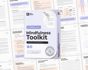 Mindfulness-werkbladbundel - Bewerkbare coachinghulpmiddelen en oefeningen - Begeleide meditaties - Therapiehulpmiddelen