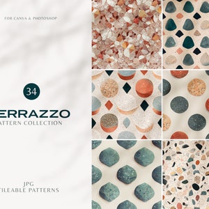 34 Aesthetic and Elegant Terrazzo Stone Seamless Patterns / Luxury Abstract Terrazzo Patterns Bundle
