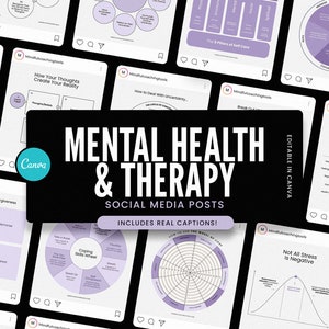 Mental Gesundheit und Therapie Instagram Posts für CANVA / Coaching Instagram Vorlagen / mit echten Inhalten und Beschriftungen!