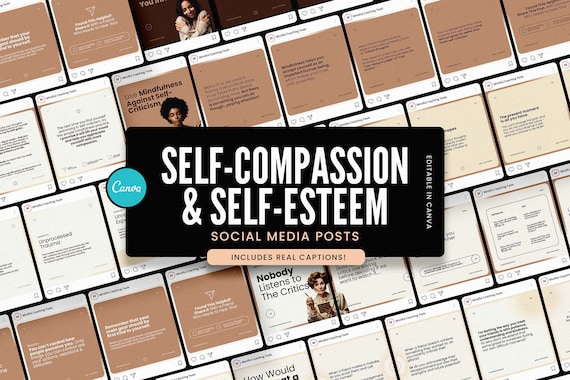 Self-Compassion & Self-Esteem Carousels for CANVA / Instagram Templates / Coaching Instagram Templates / with REAL content and captions!