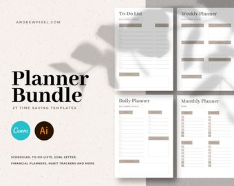 Canva Planners Bundle / To-Do Lists / Daily Planner / Weekly & Monthly Schedule / Yearly Goals / Habit Tracker / Financial Trackers
