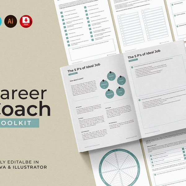 Kit de herramientas de coaching profesional / Herramientas de coaching editables para coaches de carrera / Archivos PDF de coaching interactivo