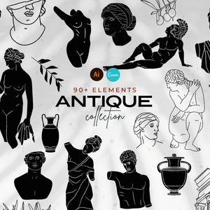 Kit d’illustrations anciennes SVG / Illustrations de statues antiques en SVG, Vector et PNG / Statues svg antiques grecques et romaines