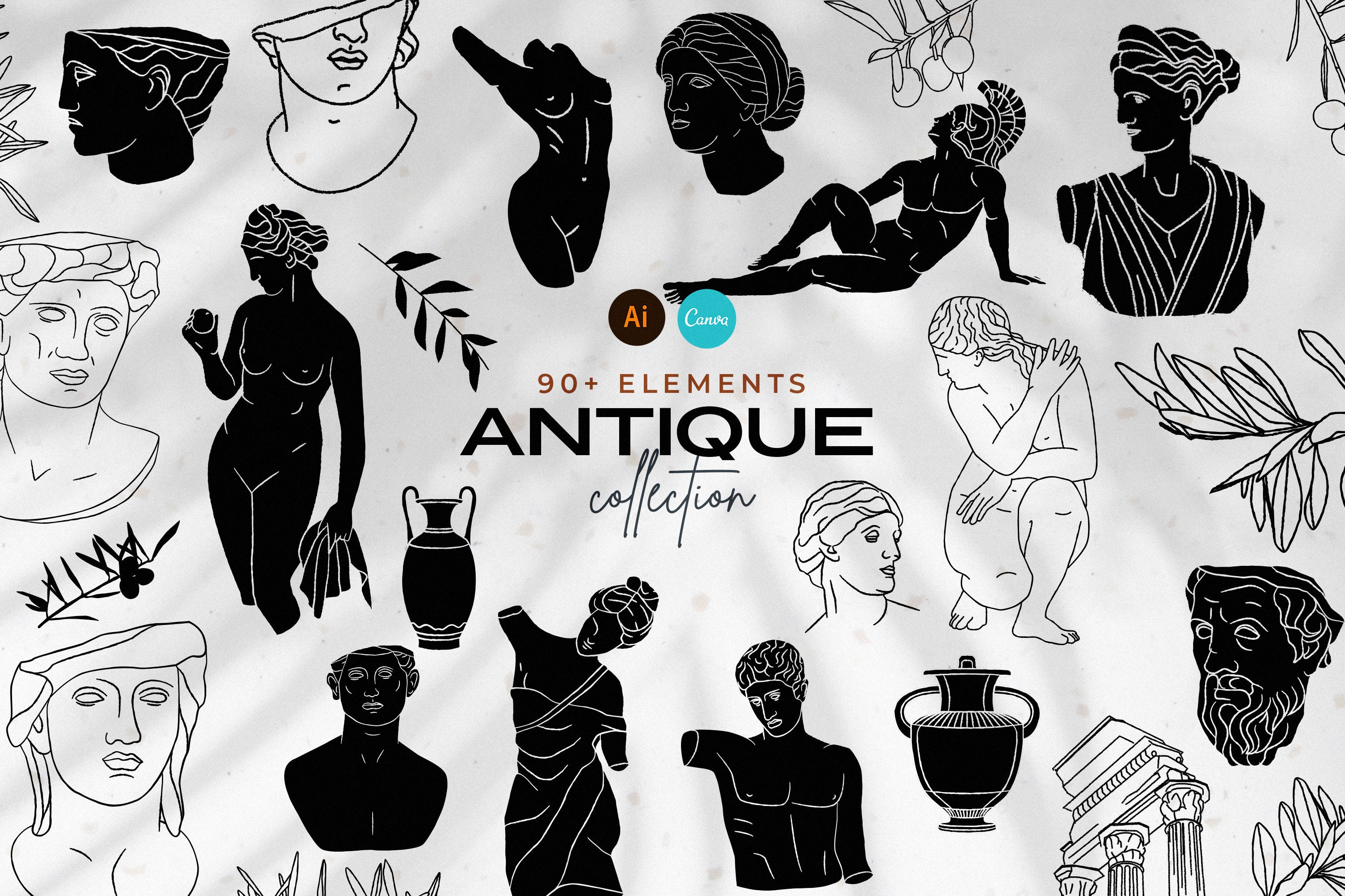 Antique Illustration SVG Kit / Antique Statue Illustrations in SVG, Vector and PNG / Greek & Roman Antique svg Statues