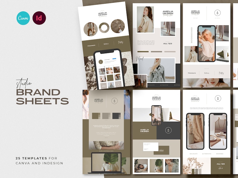 Studio Brand Sheets for CANVA & Indesign / Brand Sheets / Brand Guideline Template / Logo Board Template / Branding Templates for Canva image 1