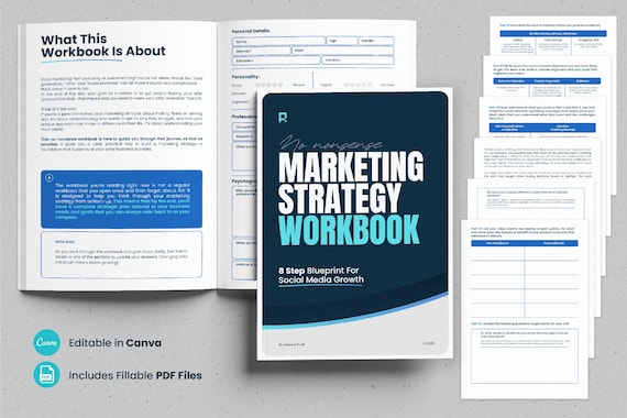 No Nonsense Marketing Strategy Workbook For Canva, Business Coach Marketing Plan Worksheets