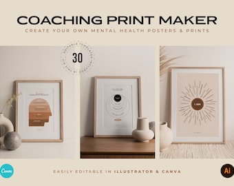 Coaching Poster Maker for Canva / Life Coach Print Maker for CANVA / Editable Self Help & Mental Health Poster Templates