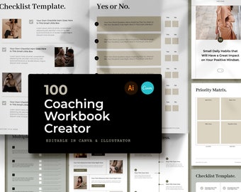 100 Elegant Coaching Workbook Creator Templates / Canva Workbook Templates / Online Course Workbook / 100 Pages Webinar Templates
