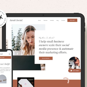 Social Media Manager Website Template for WIX - Sarah Social, Service Business WIX Theme, Marketing Website for Wix, Modern Coaching Website