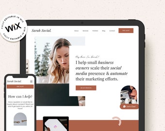 Social Media Manager Website Template for WIX - Sarah Social, Service Business WIX Theme, Marketing Website for Wix, Modern Coaching Website