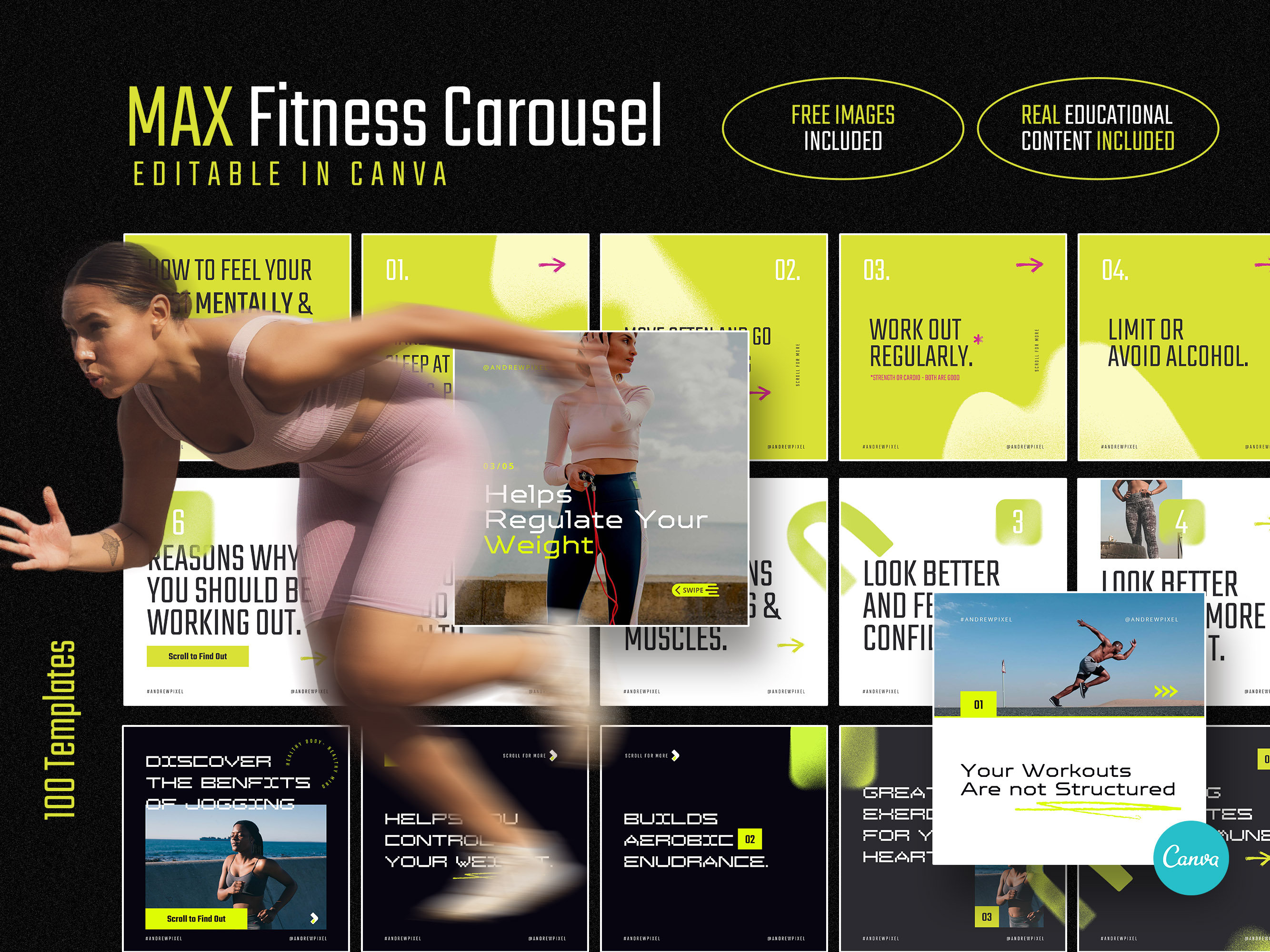 Carousel Fit MAX Fitness Insta Carousel for CANVA / Instagram Carousel for Fitness ...