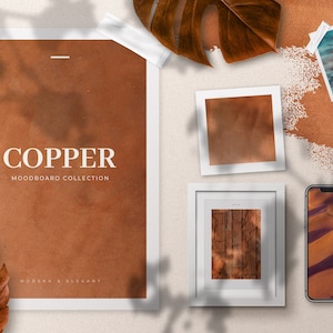 Mockup di moodboard realistici in rame: elegante pacchetto di moodboard
