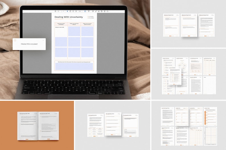 May include: A digital download of printable worksheets for dealing with uncertainty. The worksheets include sections for identifying potential problems, developing solutions, and creating a plan of action. The download includes a fillable PDF.