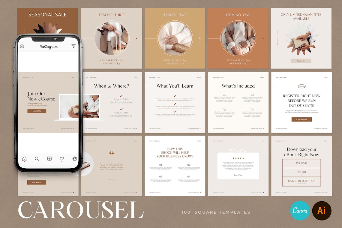 100 CANVA Instagram Carousel Templates / Elegant Instagram Templates ...