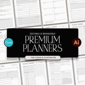 Szablony planerów Premium z możliwością edycji / Do programów Illustrator i Canva / Edytowalne i markowe planery dzienne, tygodniowe i miesięczne