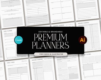 Premium Editable Planner Templates / For Illustrator and Canva / Daily, Weekly, and Monthly Editable & Brandable Planners