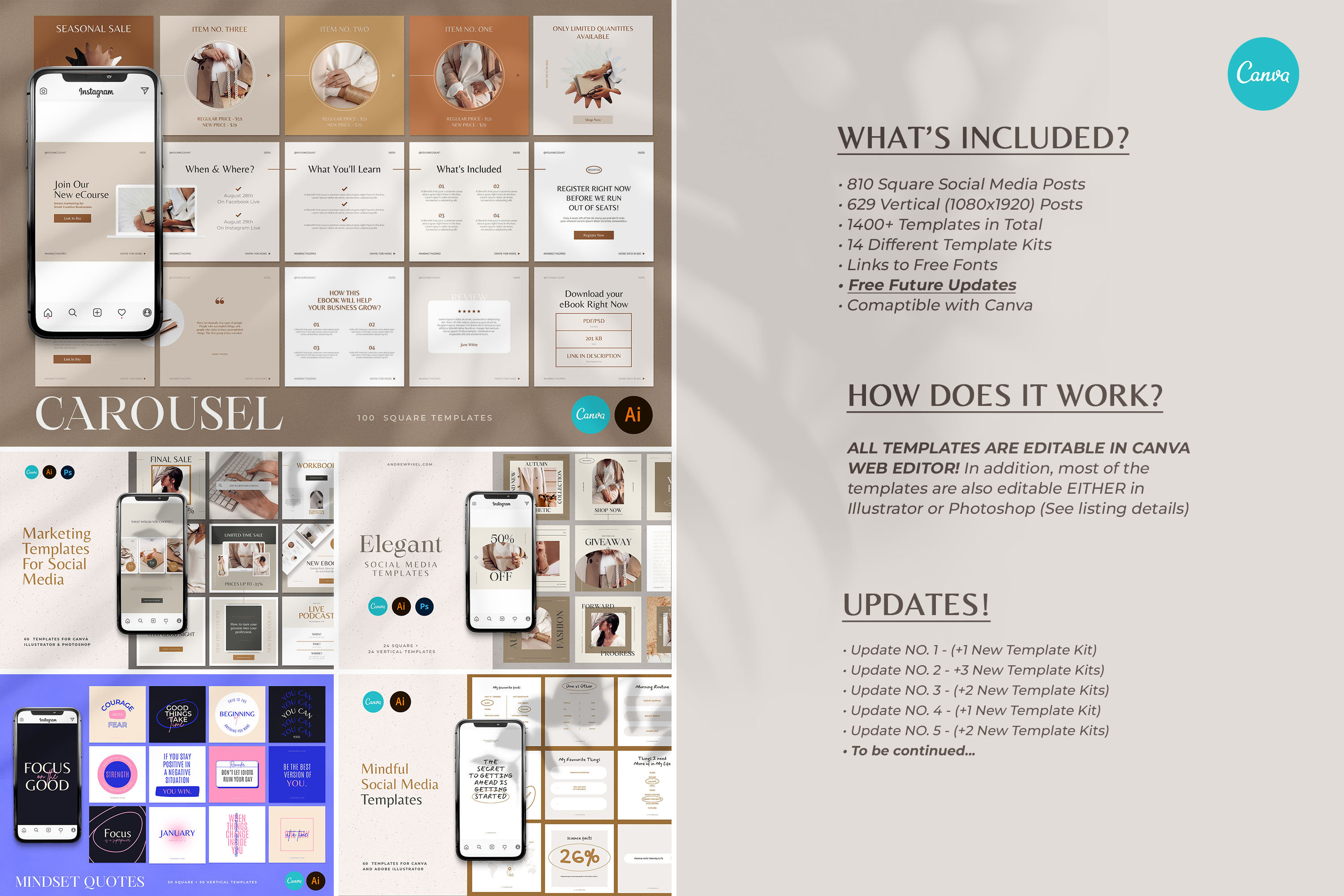 1500+ Ultimate Social Media Template Bundle for CANVA / Canva Instagram ...