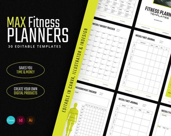 MAX - Brandable Fitness Planner Templates / Fitness Tracker Templates / Editable Fitness Trackers and Worksheets