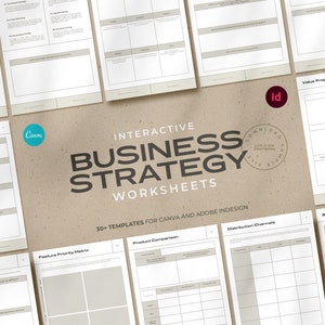 Interactive Business Planner / Interactive Business Strategy Sheets / Brandable Business Strategy Workbook for Canva & Indesign