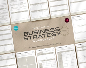 Interactive Business Planner / Interactive Business Strategy Sheets / Brandable Business Strategy Workbook for Canva & Indesign