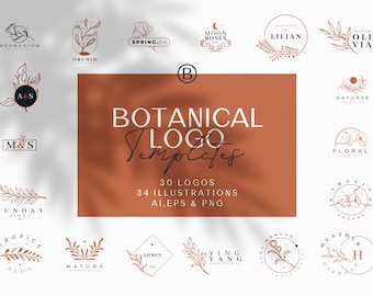 30 Hand Drawn Botanical Logos, Premade Logos, Logo Template, Minimal Logo, Flower Logo