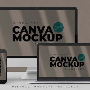 5 Modern Device Mockups For Canva- Iphone Mockup, iMac Mockup, iPad Mockup, MacBook Mockup Bundle