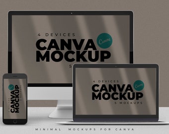 5 Modern Device Mockups For Canva- Iphone Mockup, iMac Mockup, iPad Mockup, MacBook Mockup Bundle