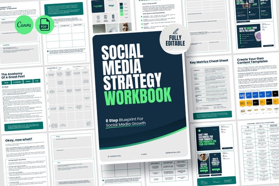 Social Media Strategy Workbook for CANVA / Brandable Social Media Manager Workbook
