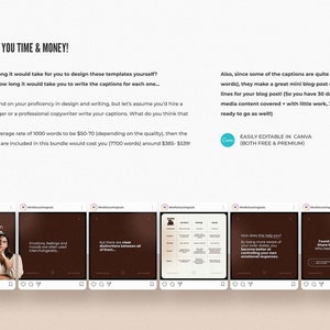 May include: A set of six brown and white social media post templates with text that reads "What's the difference between emotions, feelings, and moods?" and "How does this help you? By being more aware of your inner state, you become better at controlling your own emotional responses."