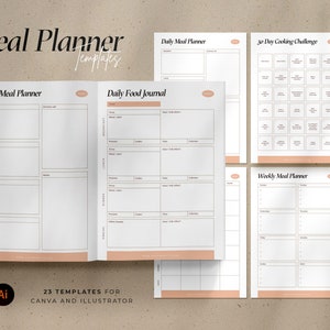 Food & Meal Planner Bundle / Editable Meal Planner Canva Templates /