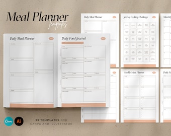 Food & Meal Planner Bundle / Editable Meal Planner Canva Templates /