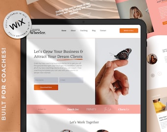 WIX Website Template for Coaches, Coaching Website, Life Coach WIX Theme, Pink and Orange WIX Premium Theme, Customizable Bright Web Theme