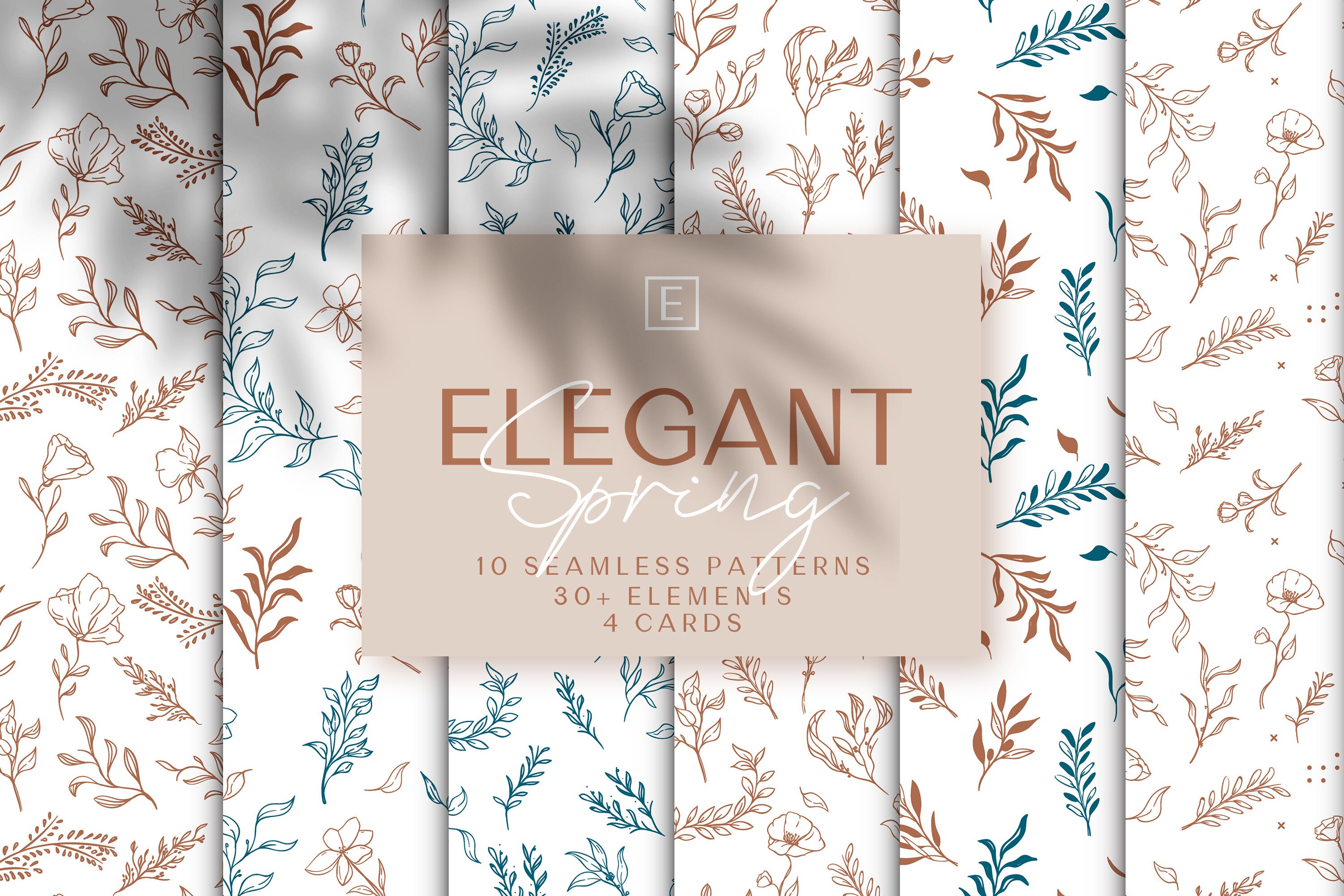 Elegant Spring Flowers & Leaves Clipart Graphics - Handdrawn Flowers
