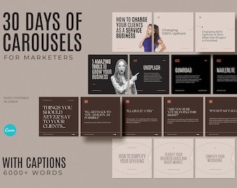 30 Days Of Marketing Carousels / Neutral Marketing Carousel Templates / Instagram Seamless Marketing Templates / Step by Step Instagram