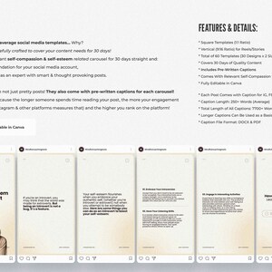 May include: A set of five social media templates designed to help boost self-esteem. The templates feature a light beige background with black text and a light gray border. The text on the templates includes the phrase "How to Boost Your Self-Esteem as an Introvert".