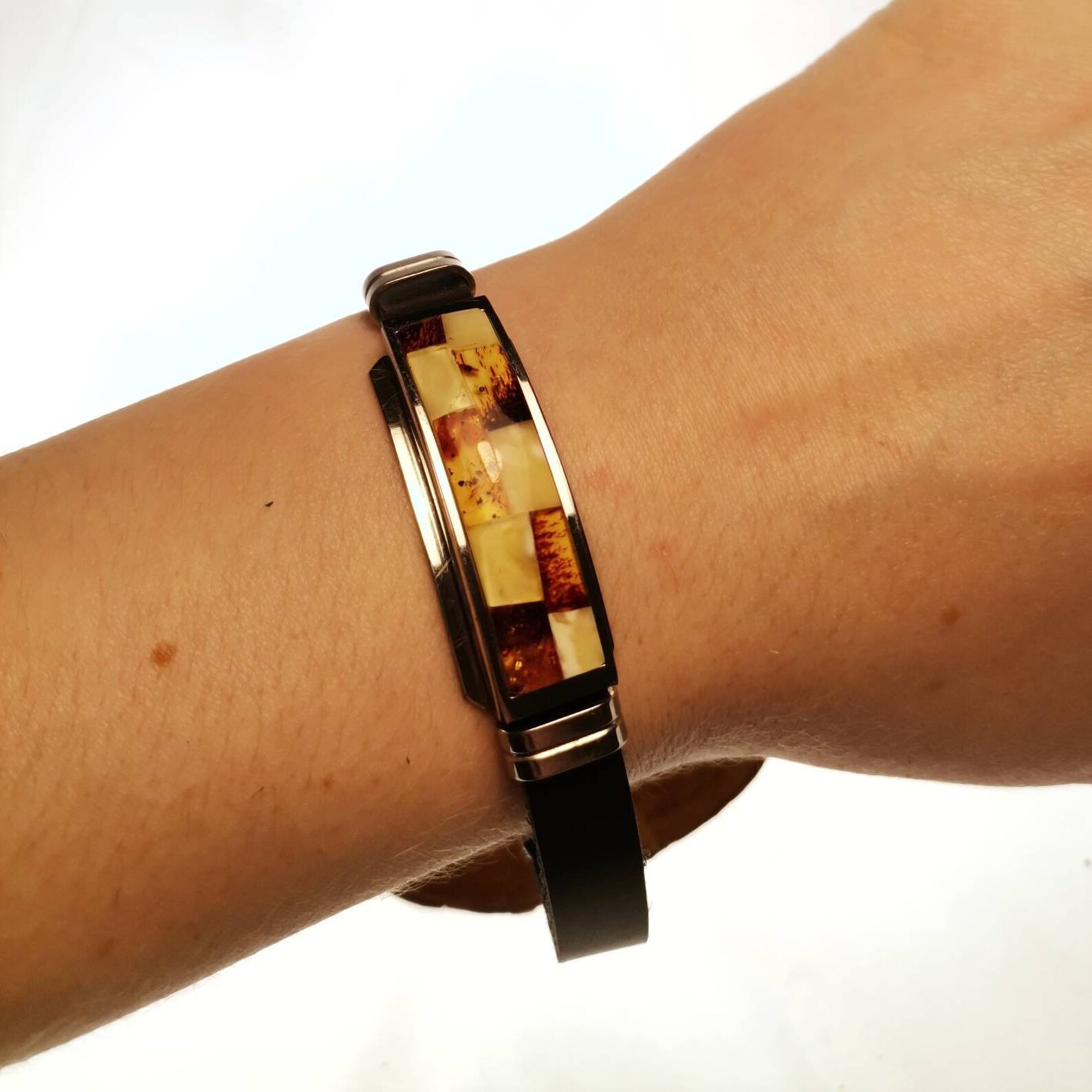 Modern Amber Leather Bracelet for Men Unisex Leather Etsy