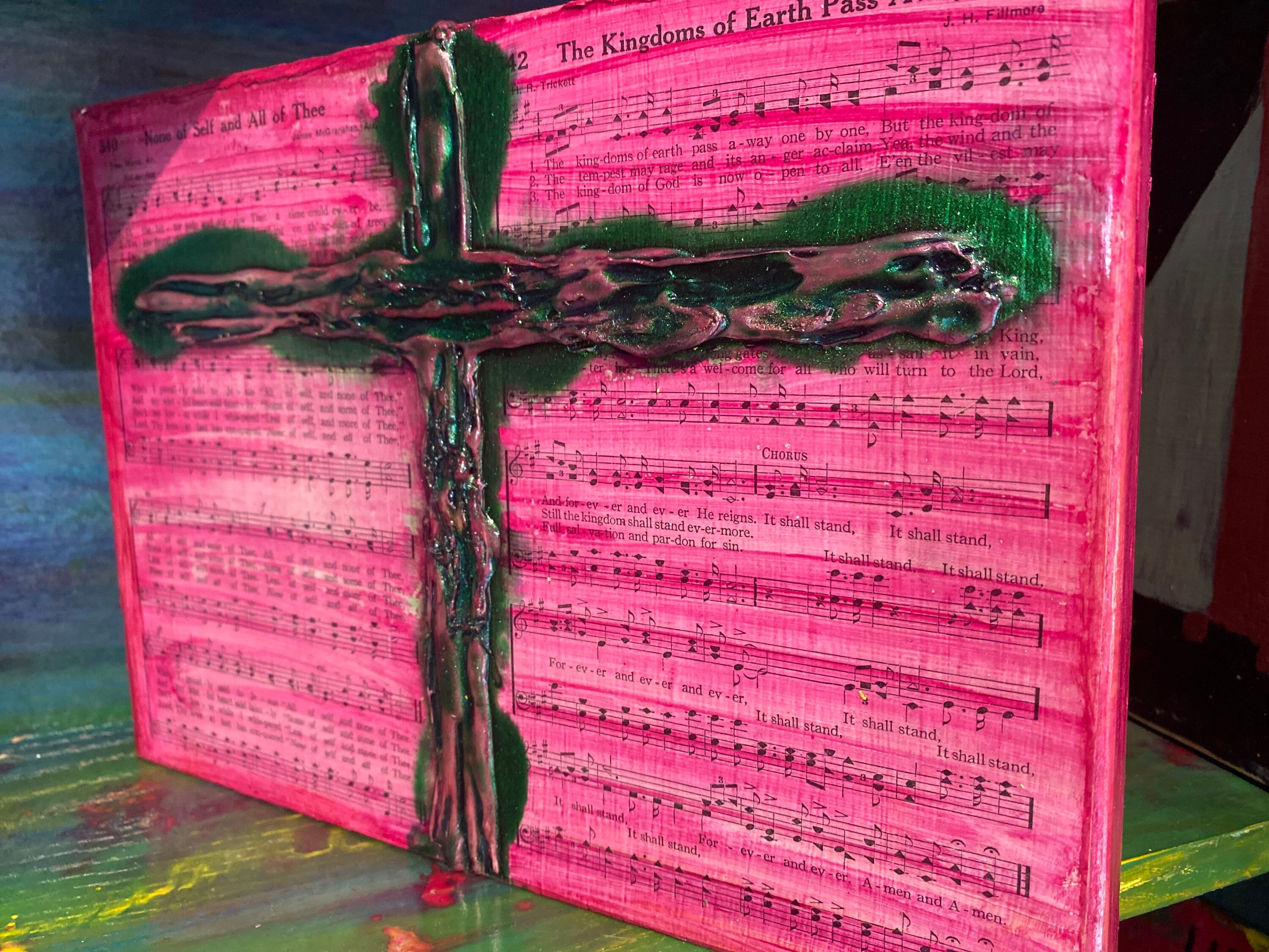 Textured Cross Painting on Wood Spring Home Decor Hand Etsy