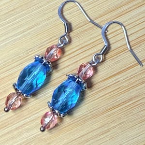 Vintage Czech UV glass Pink selenium and Blue manganese drop earrings