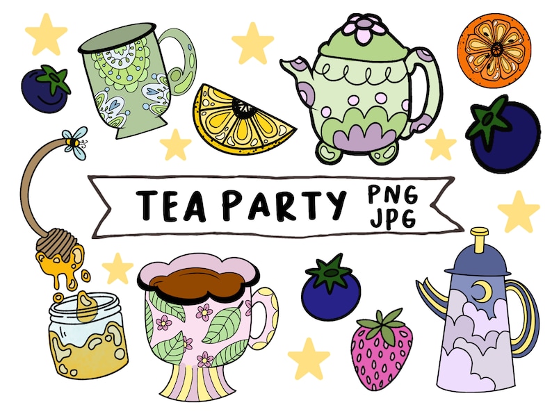 Tea Party Clipart Illustrations, Hand Drawn Tea Party Images, Cute Girl