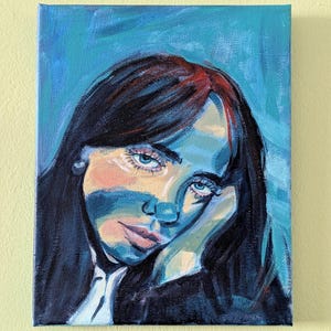 Billie Eilish Moody Blue Painting, Original Fan Art